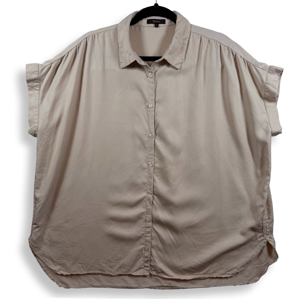 Quince Womens XL Vintage Wash Tencel Camp Shirt Shale Short Sleeve Button Down